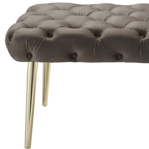 Homeroots 48" Taupe And Gold Tufted Velvet Upholstered Bench Taupe,Gold Metal 490973
