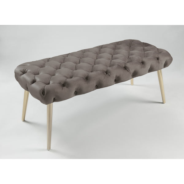 Homeroots 48" Taupe And Gold Tufted Velvet Upholstered Bench Taupe,Gold Metal 490973