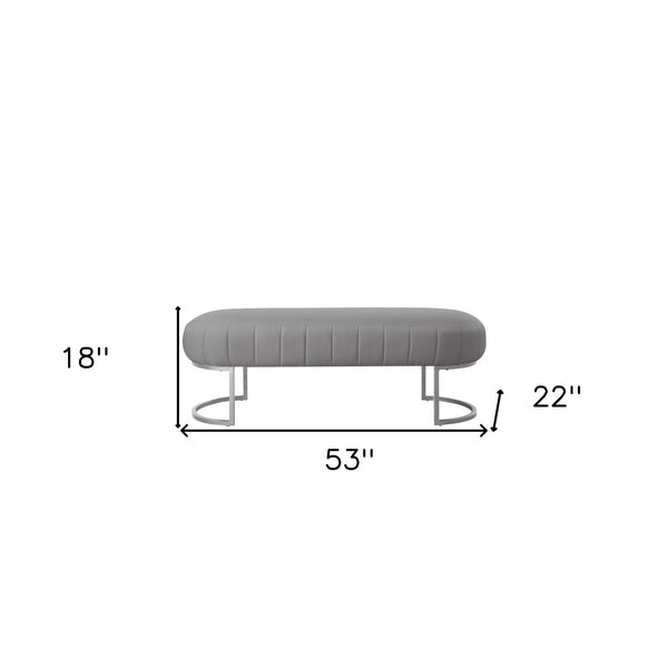 Homeroots 53" Gray And Silver Faux Leather Upholstered Bench Grey,Silver,Leather Pu Metal 490974