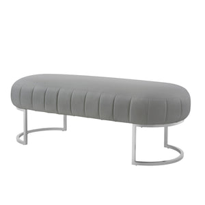 Homeroots 53" Gray And Silver Faux Leather Upholstered Bench Grey,Silver,Leather Pu Metal 490974
