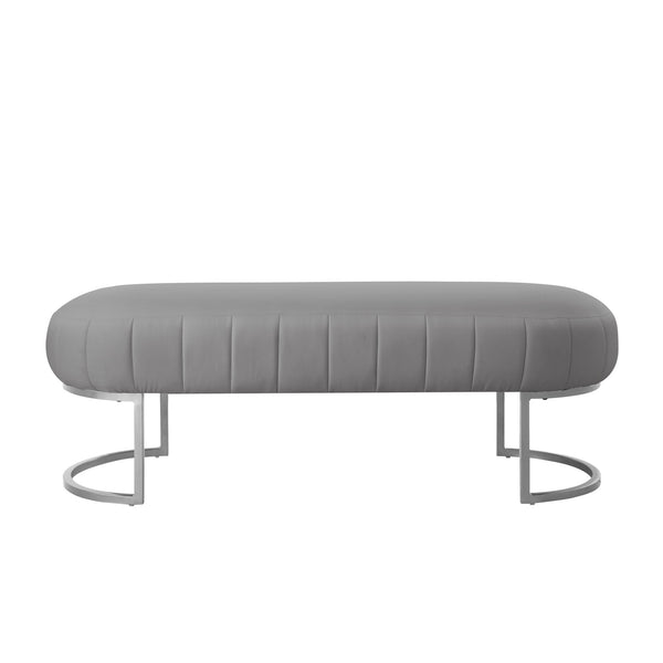 Homeroots 53" Gray And Silver Faux Leather Upholstered Bench Grey,Silver,Leather Pu Metal 490974