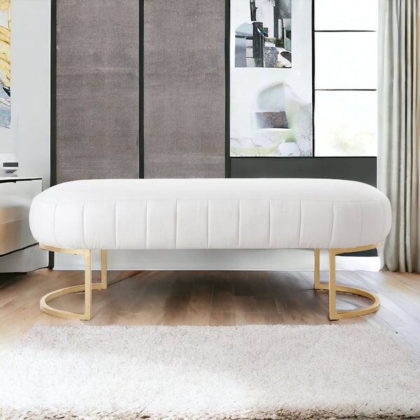 Homeroots 53" White And Gold Upholstered Faux Leather Bench White,Gold,Leather Pu Metal 490975