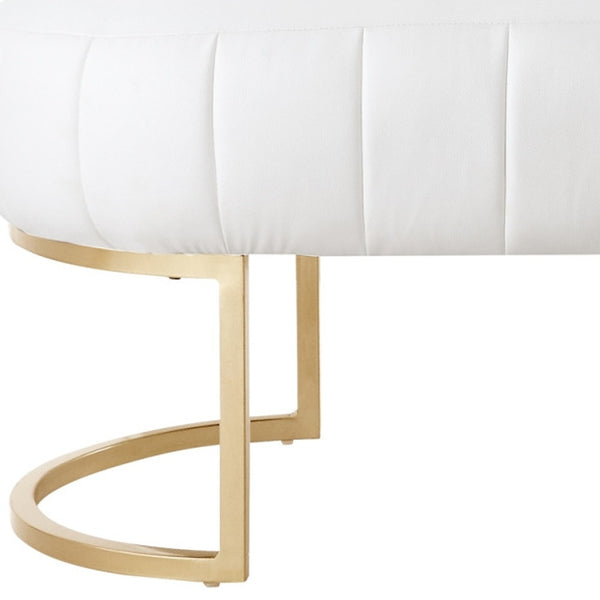 Homeroots 53" White And Gold Upholstered Faux Leather Bench White,Gold,Leather Pu Metal 490975