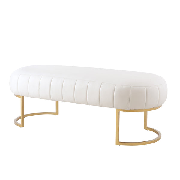 Homeroots 53" White And Gold Upholstered Faux Leather Bench White,Gold,Leather Pu Metal 490975