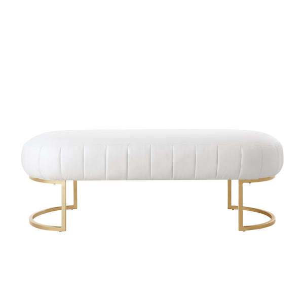Homeroots 53" White And Gold Upholstered Faux Leather Bench White,Gold,Leather Pu Metal 490975