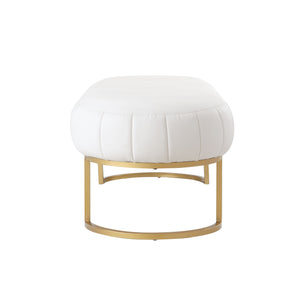 Homeroots 53" White And Gold Upholstered Faux Leather Bench White,Gold,Leather Pu Metal 490975