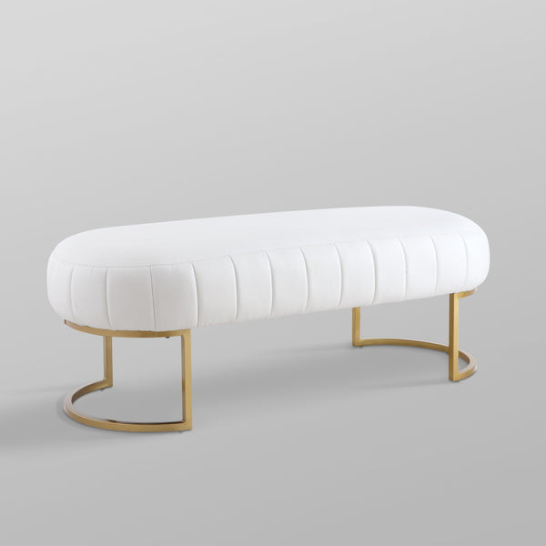 Homeroots 53" White And Gold Upholstered Faux Leather Bench White,Gold,Leather Pu Metal 490975