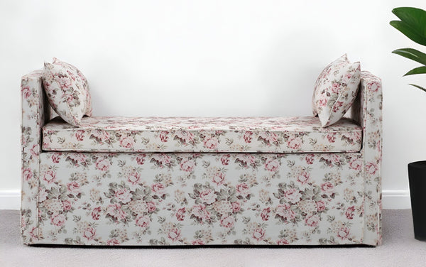 HomeRoots 53" Elegant Floral Upholstered Bench - Versatile Seating for Bedroom, Entryway, or Living Room Decor Cluster Red 490976