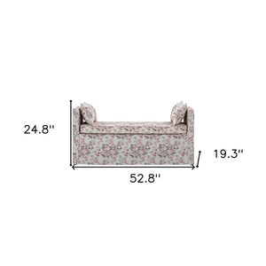 HomeRoots 53" Elegant Floral Upholstered Bench - Versatile Seating for Bedroom, Entryway, or Living Room Decor Cluster Red 490976