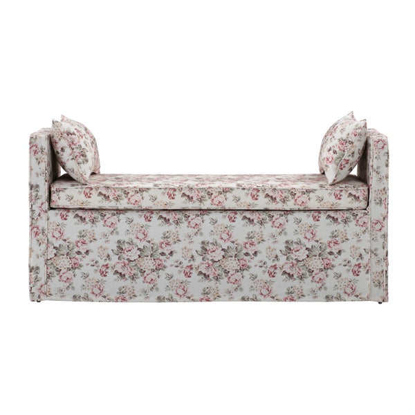 HomeRoots 53" Elegant Floral Upholstered Bench - Versatile Seating for Bedroom, Entryway, or Living Room Decor Cluster Red 490976