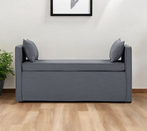 HomeRoots 53" Elegant Floral Upholstered Bench - Versatile Seating for Bedroom, Entryway, or Living Room Decor Dark Grey 490977