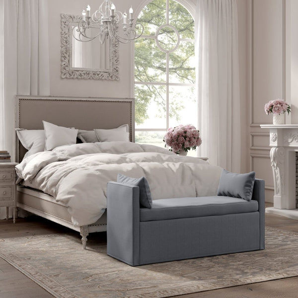 HomeRoots 53" Elegant Floral Upholstered Bench - Versatile Seating for Bedroom, Entryway, or Living Room Decor Dark Grey 490977