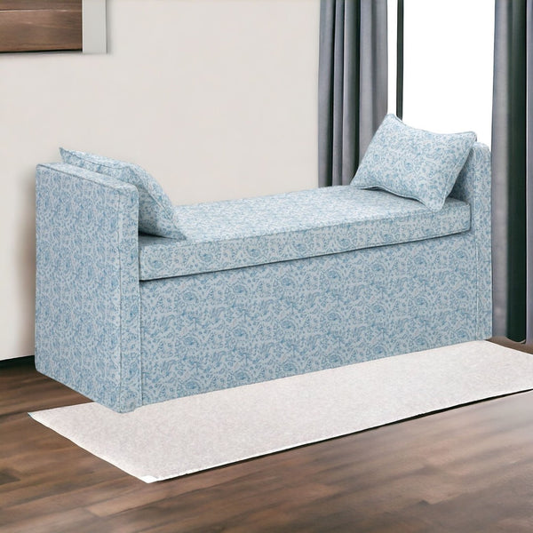 HomeRoots 53" Elegant Floral Upholstered Bench - Versatile Seating for Bedroom, Entryway, or Living Room Decor Indes Blue Ground 490978