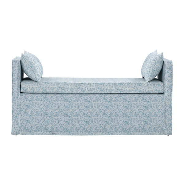 HomeRoots 53" Elegant Floral Upholstered Bench - Versatile Seating for Bedroom, Entryway, or Living Room Decor Indes Blue Ground 490978