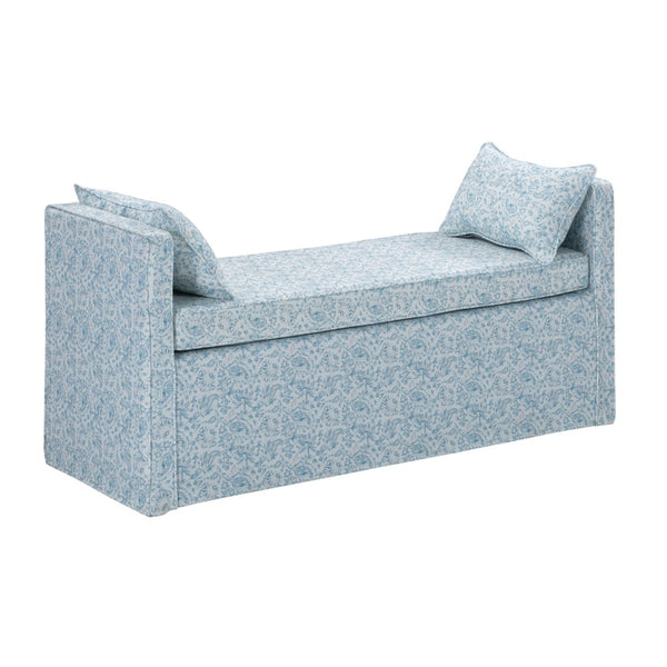 HomeRoots 53" Elegant Floral Upholstered Bench - Versatile Seating for Bedroom, Entryway, or Living Room Decor Indes Blue Ground 490978