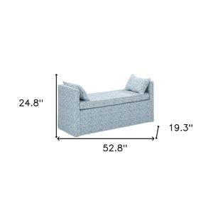 HomeRoots 53" Elegant Floral Upholstered Bench - Versatile Seating for Bedroom, Entryway, or Living Room Decor Indes Blue Ground 490978