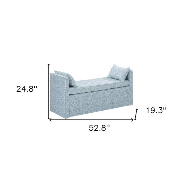 HomeRoots 53" Elegant Floral Upholstered Bench - Versatile Seating for Bedroom, Entryway, or Living Room Decor Indes Blue Ground 490978