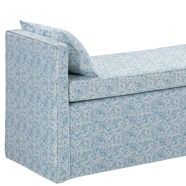 HomeRoots 53" Elegant Floral Upholstered Bench - Versatile Seating for Bedroom, Entryway, or Living Room Decor Indes Blue Ground 490978
