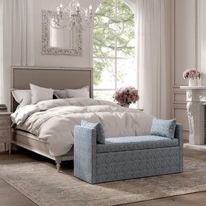 HomeRoots 53" Elegant Floral Upholstered Bench - Versatile Seating for Bedroom, Entryway, or Living Room Decor Indes Blue Ground 490978