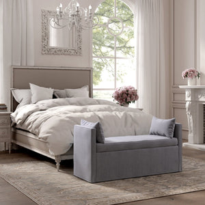 HomeRoots 53" Elegant Floral Upholstered Bench - Versatile Seating for Bedroom, Entryway, or Living Room Decor Light Grey 490979