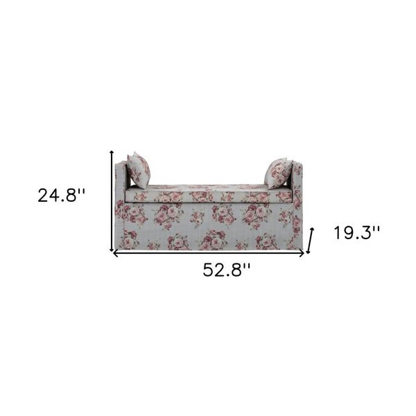HomeRoots 53" Elegant Floral Upholstered Bench - Versatile Seating for Bedroom, Entryway, or Living Room Decor Manor Floral 490980