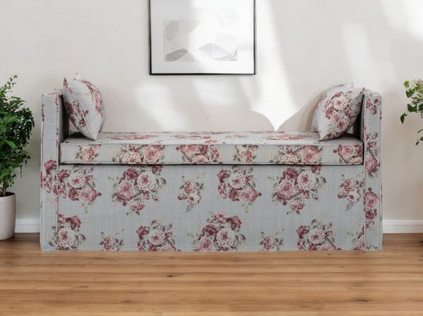 HomeRoots 53" Elegant Floral Upholstered Bench - Versatile Seating for Bedroom, Entryway, or Living Room Decor Manor Floral 490980