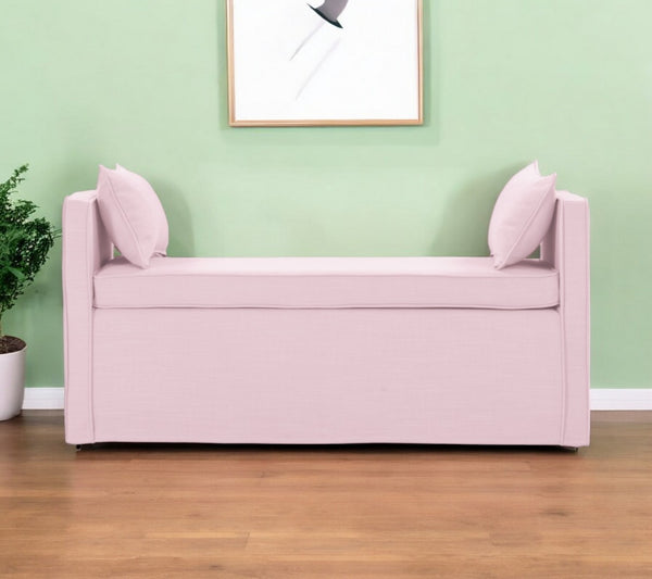 HomeRoots 53" Elegant Floral Upholstered Bench - Versatile Seating for Bedroom, Entryway, or Living Room Decor Light Pink 490981