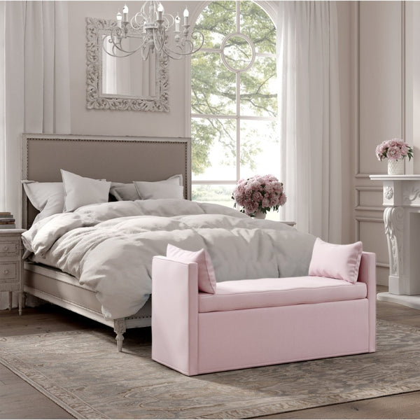 HomeRoots 53" Elegant Floral Upholstered Bench - Versatile Seating for Bedroom, Entryway, or Living Room Decor Light Pink 490981