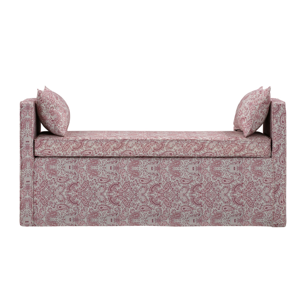 Homeroots 53" Red And Ivory Upholstered Linen Paisley Bench Paisley Red Solid And Manufactured Wood 490982