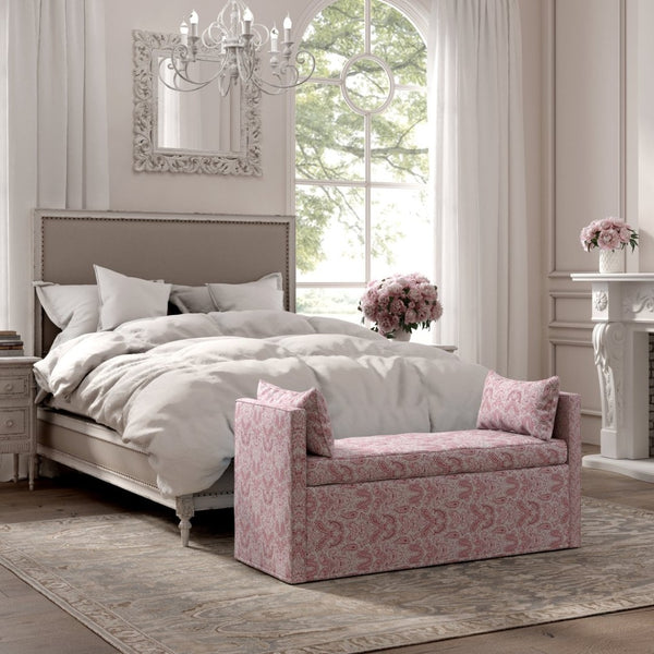 HomeRoots 53" Elegant Floral Upholstered Bench - Versatile Seating for Bedroom, Entryway, or Living Room Decor Paisley Red 490982