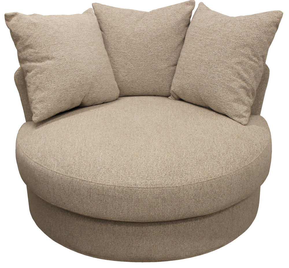 Homeroots 44" Sand Linen Upholstered Swivel Round Accent Chair And Toss Pillows   490984
