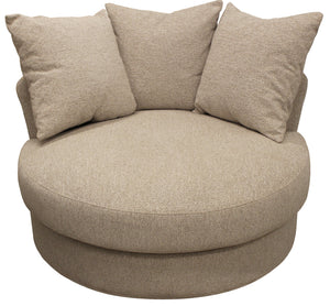 Homeroots 44" Sand Linen Upholstered Swivel Round Accent Chair And Toss Pillows   490984