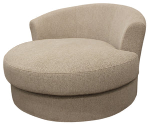 Homeroots 44" Sand Linen Upholstered Swivel Round Accent Chair And Toss Pillows   490984