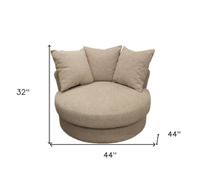 Homeroots 44" Sand Linen Upholstered Swivel Round Accent Chair And Toss Pillows   490984