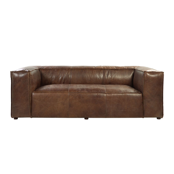 Homeroots 98" Brown Top Grain Leather Sofa With Black Legs   490999