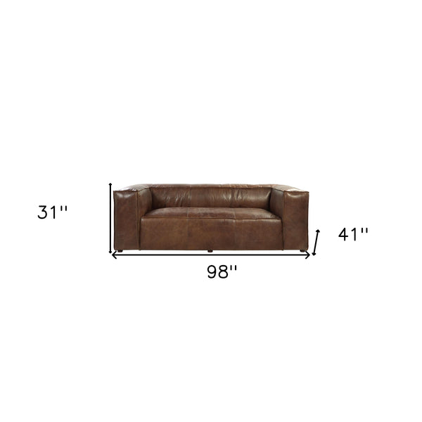 Homeroots 98" Brown Top Grain Leather Sofa With Black Legs   490999