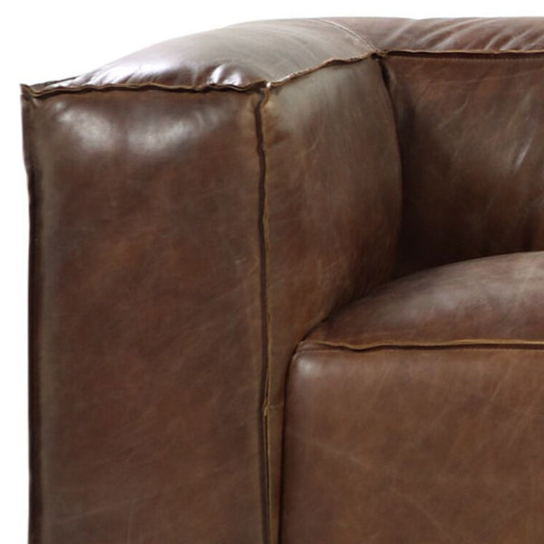 Homeroots 98" Brown Top Grain Leather Sofa With Black Legs   490999