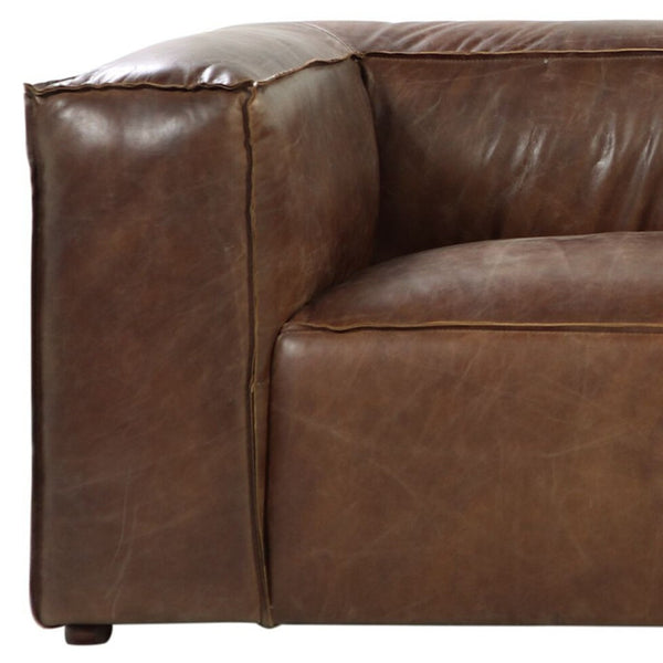 Homeroots 98" Brown Top Grain Leather Sofa With Black Legs   490999