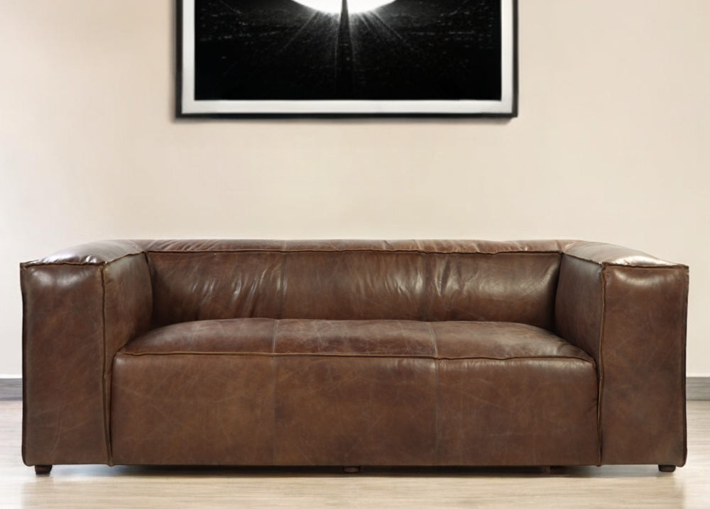 Homeroots 98" Brown Top Grain Leather Sofa With Black Legs   490999