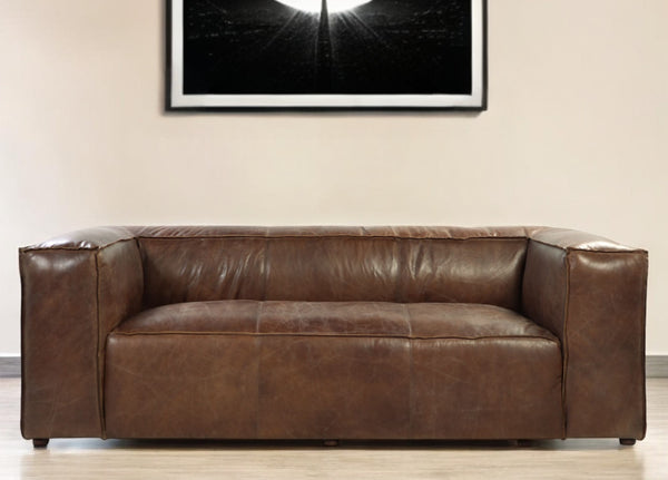 Homeroots 98" Brown Top Grain Leather Sofa With Black Legs   490999