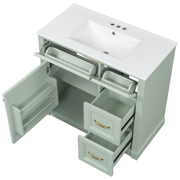 English Elm 36 Inch Bathroom Vanity With Ceramic Sink, Soft-Close Drawers, And Adjustable Storage For Modern Elegance N725P336549F