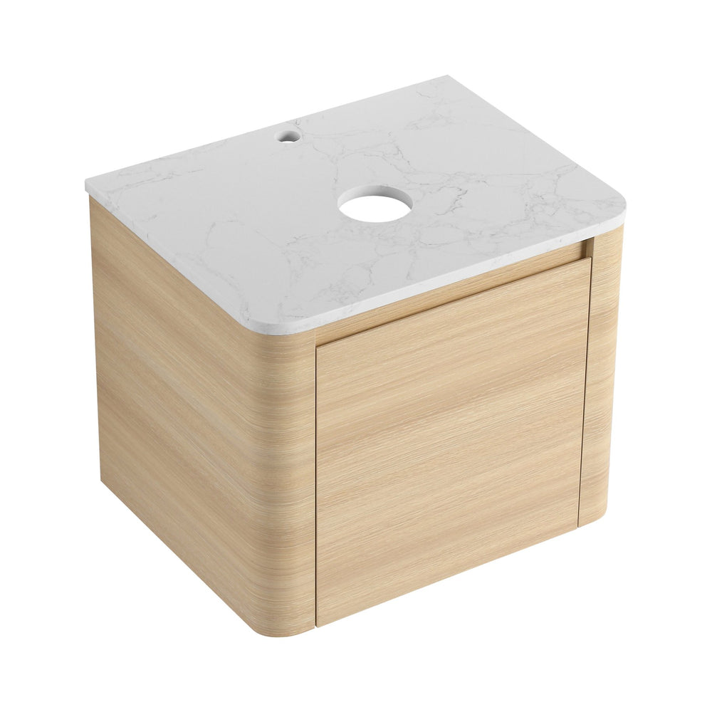English Elm 24'' Wall-Mounted Bathroom Vanity with Soft-Close Door, Rounded Edges, Plywood Build, Space-Saving Design Ameican White Oak W999P348969