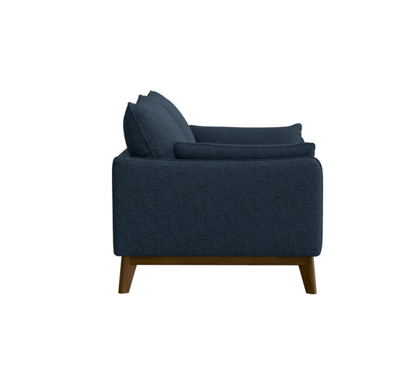 English Elm Blue Textured Fabric Mid-century Modern Loveseat with Flared Wood Legs for Living Room B361P494964