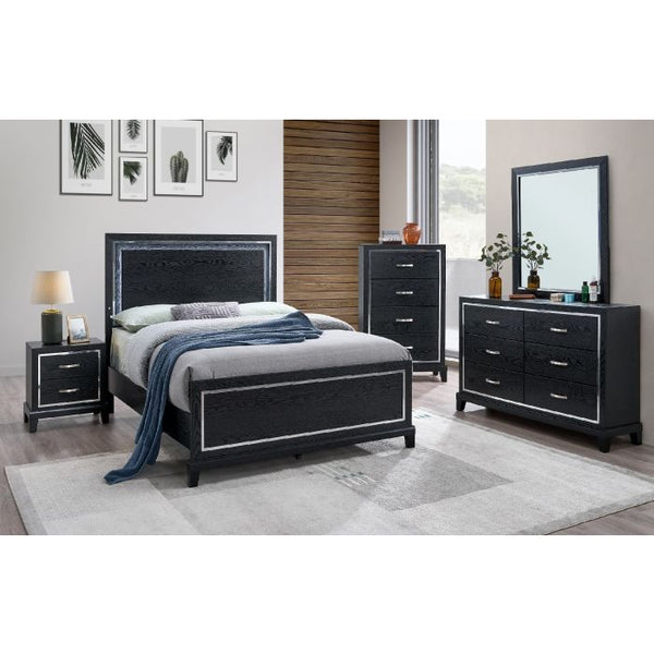 English Elm Livingston Modern Black Queen Panel Bed With Backlit Headboard - Stylish, Functional, And Cozy! B078S00639