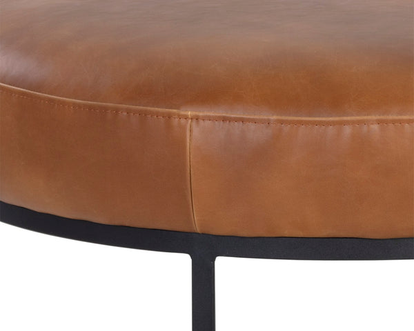 Sunpan ELGIN Round Ottoman in Tobacco Tan Faux Leather - Stylish Accent Seat with Durable Iron Frame 106578