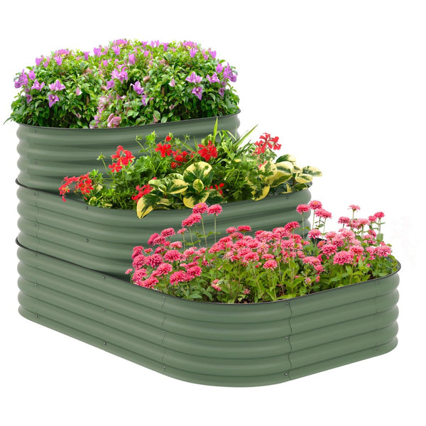 English Elm Outsunny 3-Tier Galvanized Steel Garden Bed Kit - Versatile Planter With Open Bottom For Healthy Growth W2225P174404-GIGA