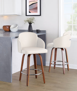 English Elm Fixed-height Swivel Counter Stools with Faux Leather Seats and Chrome Footrest Set of 2 B202S01813