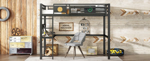 English Elm Twin Xl Solid Pine Loft Bed with Built-in Led Lighting and Storage Shelves W1580S00374