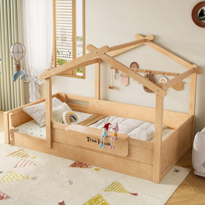 English Elm Twin Low Loft Bed Solid Pine Frame with Built-in Led Lighting and Storage Shelves Natural W1580P396331