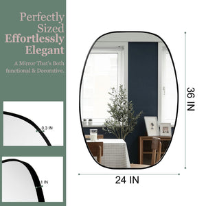 English Elm 24x36 Matte Metal Framed Oval Wall Mirror with Hd Glass for Bath or Entryway Black W2203P474694